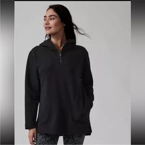 Athleta Retroplush Tunic Black Women's Hoodie Quarter Zip side zip pockets Sz M